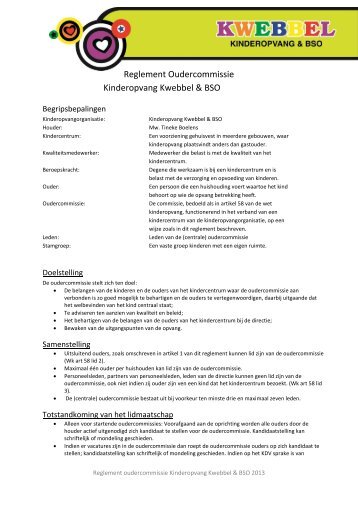 Reglement Oudercommissie Kinderopvang Kwebbel & BSO