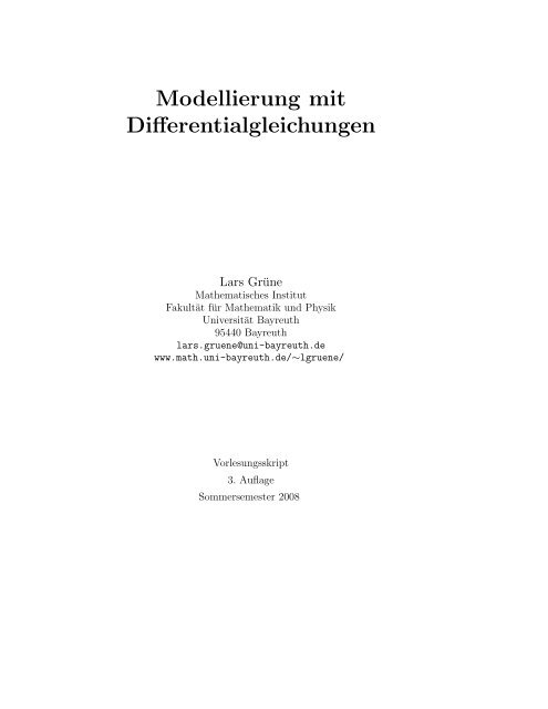 Modellierung mit Differentialgleichungen - Universität Bayreuth