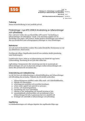 AFS 2006:6 Användning av lyftanordningar och lyftredskap - SSG