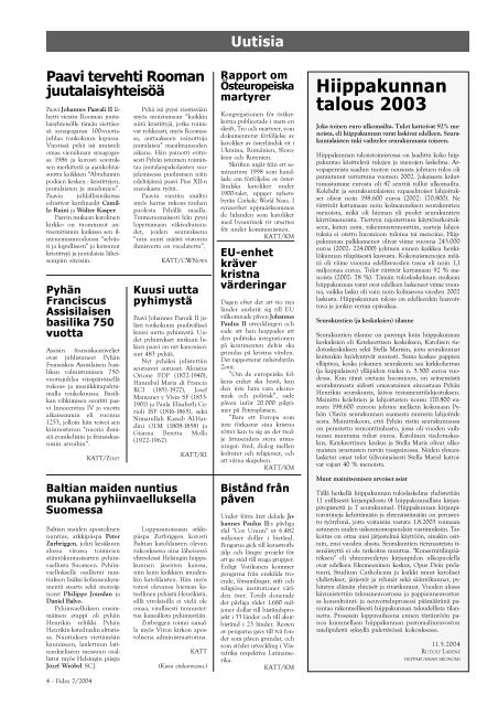 Katolinen hiippakuntalehti 7/2004 Katolskt stiftsblad