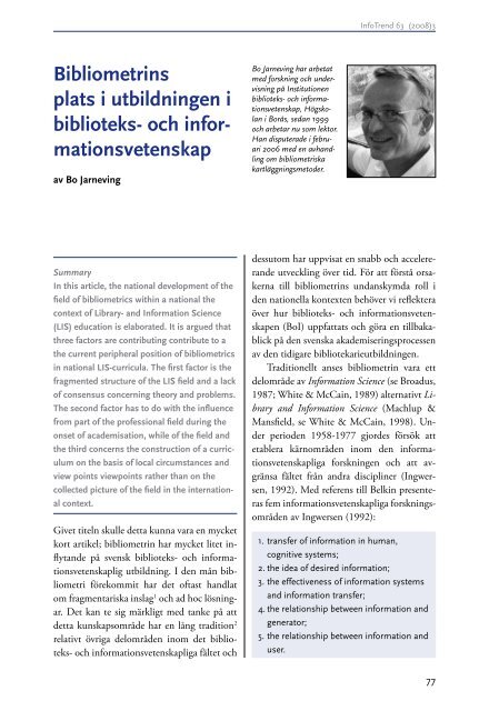 Bibliometrins plats i utbildningen i biblioteks- och infor ...