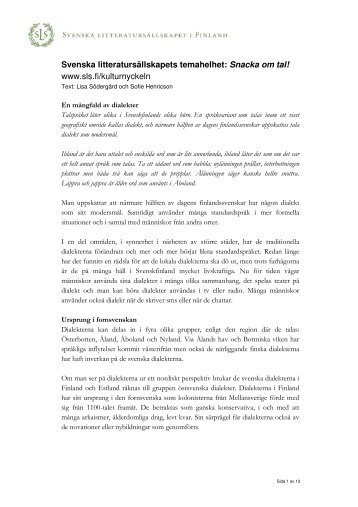 Snacka om tal - Svenska litteratursällskapet i Finland rf.