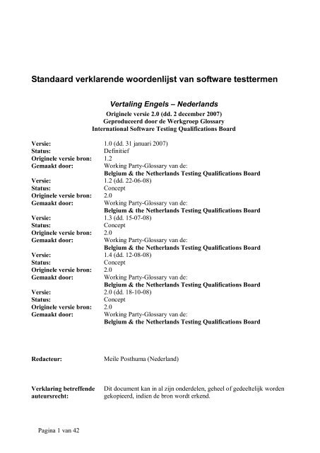 Standaard verklarende woordenlijst van software testtermen