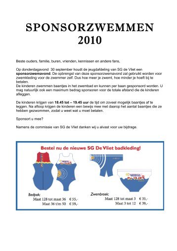 Formulier sponsorzwemmen 2010 - SG De Vliet