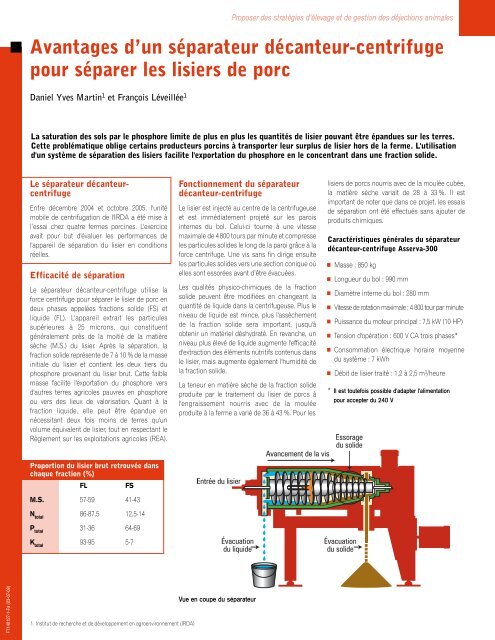 Avantages d'un séparateur décanteur-centrifuge pour séparer - IRDA