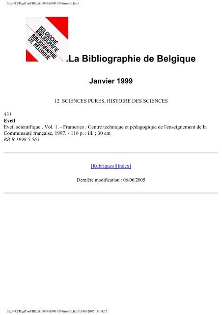 La Bibliographie de Belgique - Koninklijke Bibliotheek van België