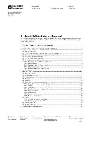 1 Innehållsförteckning webbmanual - Skellefteå kommun