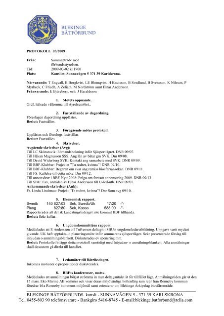 Protokoll nr 3 - Blekinge Båtförbund