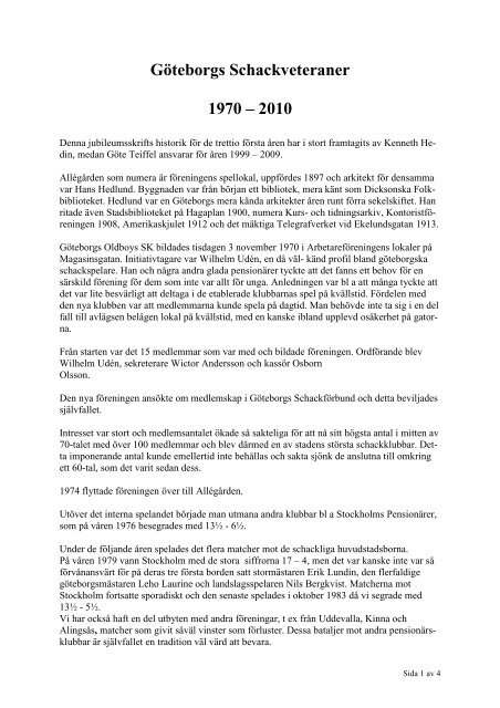 Jubileumsskrift Göteborgs Schackveteraner 40 år