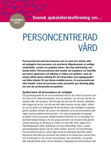 PErsoncEntrEraD vårD - Svensk sjuksköterskeförening