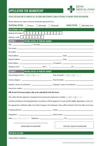 Application for membership form 2013 - Sizwe Medical Fund