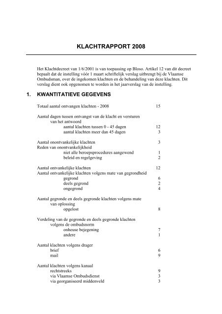 Eerstelijnsklachtenrapport 2008 - Vlaamse Ombudsdienst