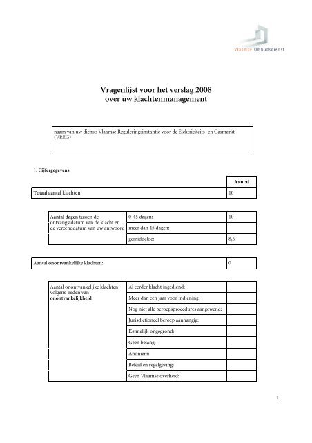 Eerstelijnsklachtenrapport 2008 - Vlaamse Ombudsdienst