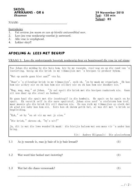 skool afrikaans - gr 6 afdeling a: lees met begrip - Christelike ...