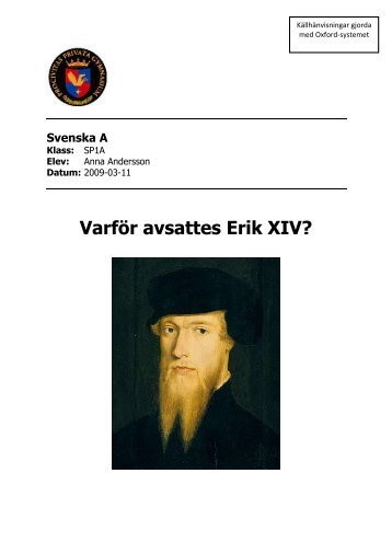 Varför avsattes Erik XIV?