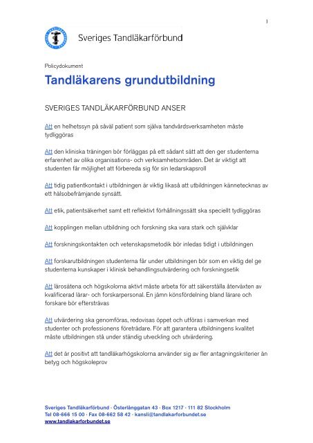Tandläkarens grundutbildning - Sveriges Tandläkarförbund