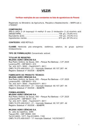 Marca Comercial: VEZIR - Secretaria da Agricultura e Abastecimento