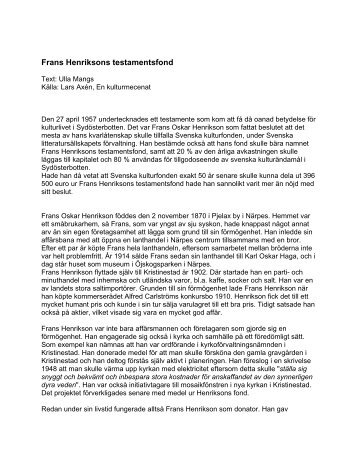Frans Henriksons testamentsfond - Svenska kulturfonden