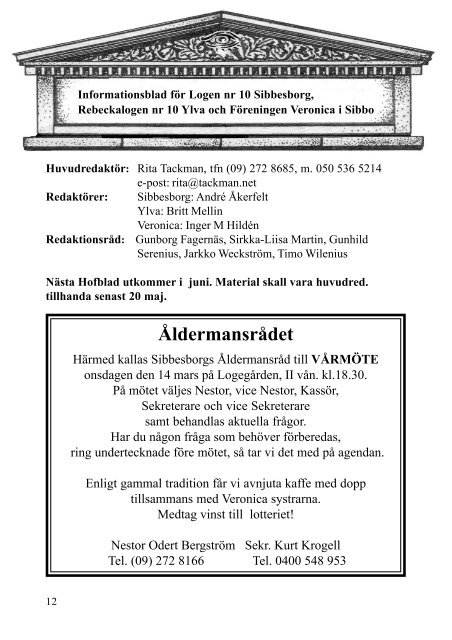 Hofbladet Nr1 2007 - Logen Nr10 Sibbesborg