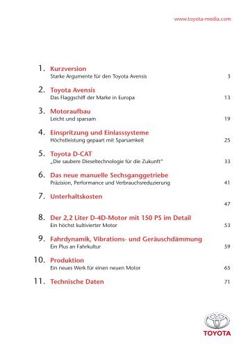 1. Kurzversion 2. Toyota Avensis 3. Motoraufbau 4. Einspritzung und ...