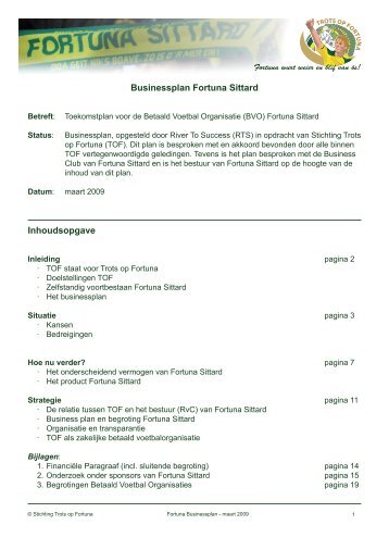 Businessplan Fortuna Sittard Inhoudsopgave - Trots op Fortuna