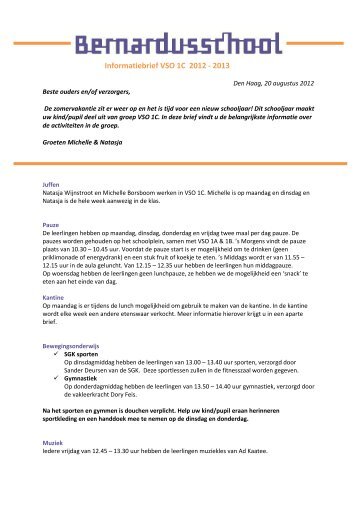 Informatiebrief VSO 1C 2012 - 2013