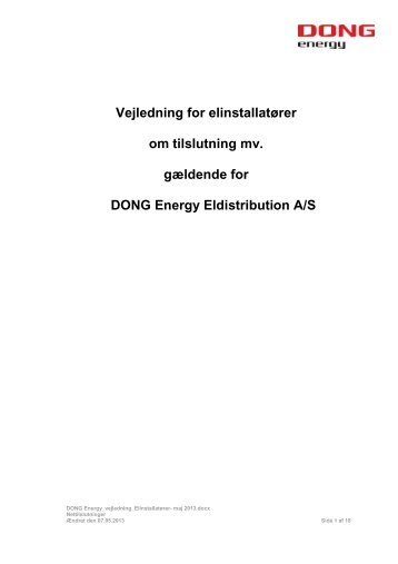 Vejledning for elinstallatører om tilslutning m.v. - DONG Energy ...