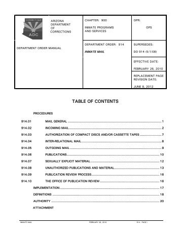 DO 914 - Inmate Mail - Arizona Department of Corrections