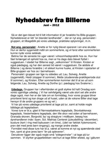Nyhedsbrev fra Billerne juni 2012