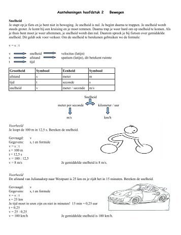 Aantekeningen hoofdstuk 2 Bewegen Snelheid Je stapt op je fiets ...