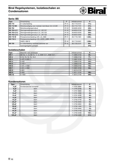 Prijslijst 2011 - Biral