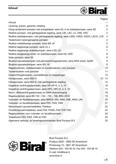 Prijslijst 2011 - Biral