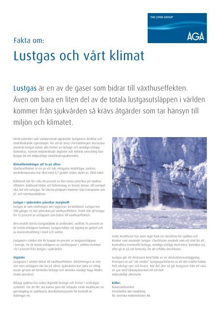 Broschyr Lustgas och vårt klimat (PDF 114 KB) - Linde Healthcare