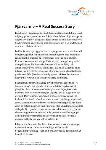 Fjärrvärme -A Real Success Story - Svensk Fjärrvärme