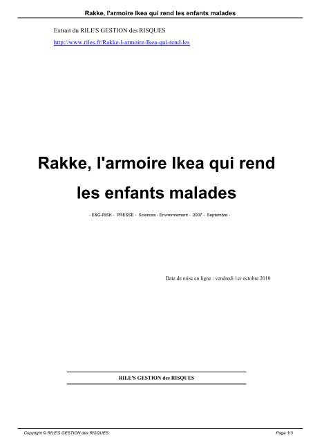 Rakke, l'armoire Ikea qui rend les enfants malades - Riles.fr