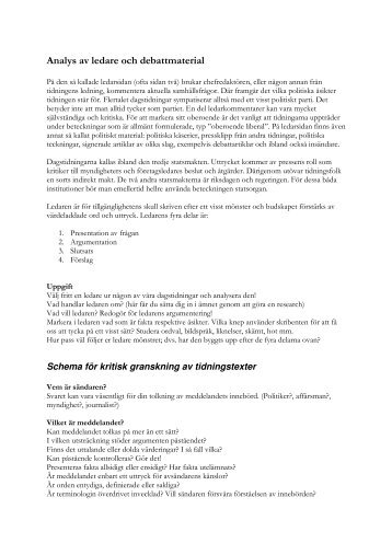 Analys av ledare och debattmaterial - Samhällsprogrammet, Marks ...