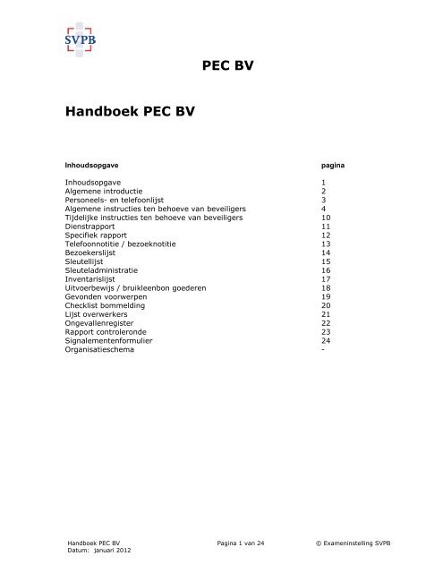 PEC BV Handboek PEC BV  SVPB