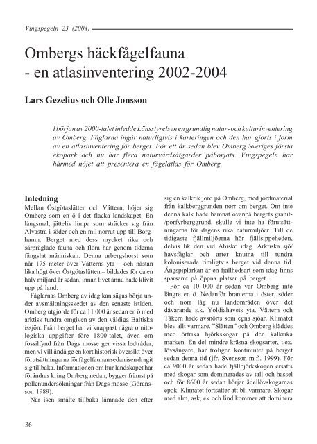 Ombergs häckfågelfauna - en atlasinventering 2002-2004 - Tåkerns ...