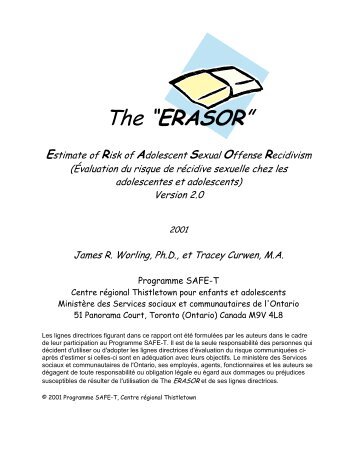 Adolescent Sexual Offense Recidivism - The ERASOR