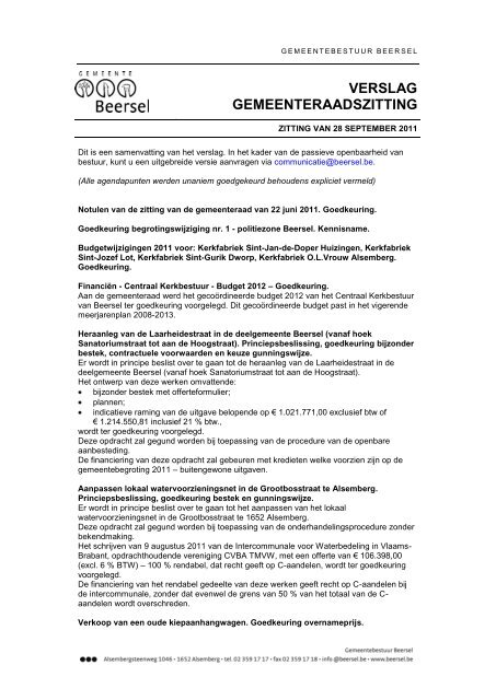 Gemeenteraad:Besluit (.pdf). - Gemeente Beersel