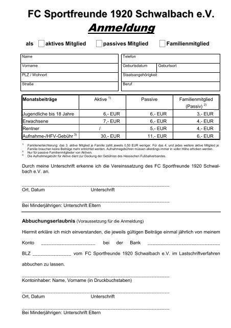 Anmeldung - FC Schwalbach