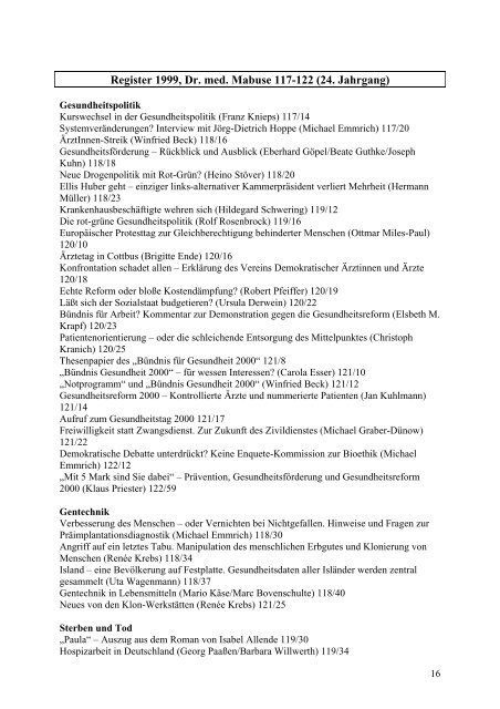 Register 1996 bis 2011, Dr. med. Mabuse Nr. 99 ... - Mabuse Verlag