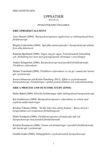 Uppsatser och examensarbeten med anknytning till Ericastiftelsen