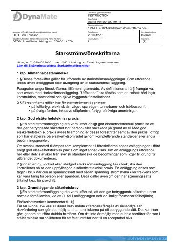 Starkströmsföreskrifterna/ELSÄK-FS 2010.1