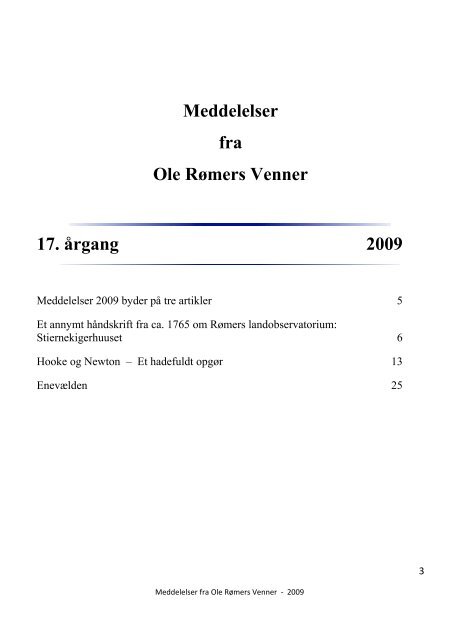 Meddelelser 2009 - Ole Rømers Venner