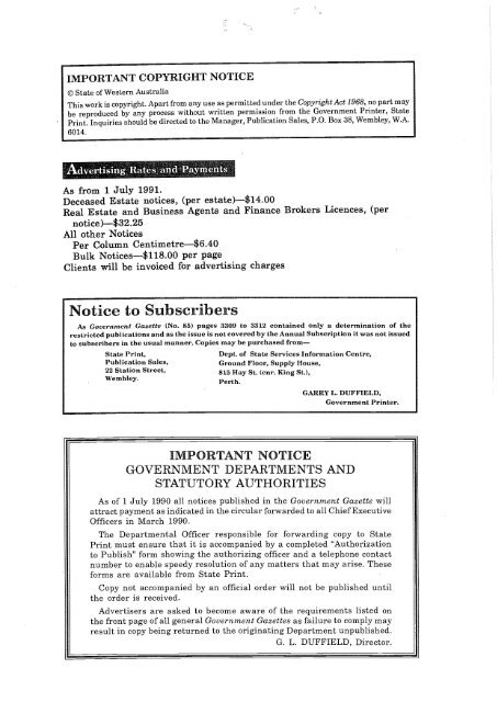 PERTH, FRIDAY, 5 JULY 1991 No. 87 - State Law Publisher - The ...