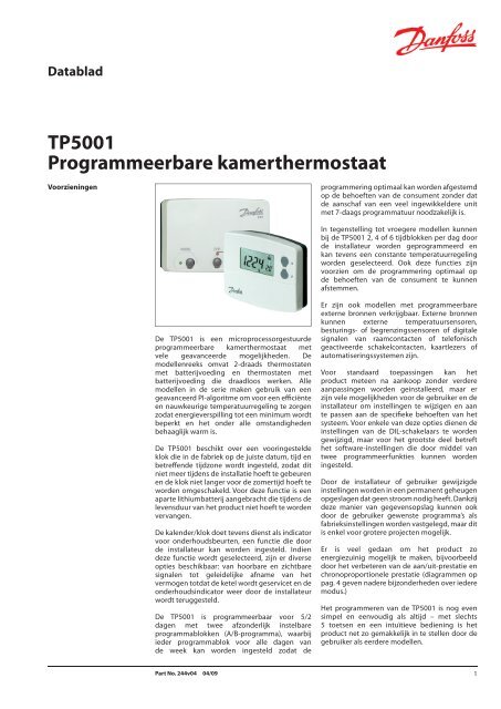 TP5001 Programmeerbare kamerthermostaat - Danfoss BV