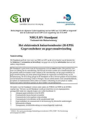 NHG/LHV-Standpunt - Landelijke Huisartsen Vereniging - Artsennet