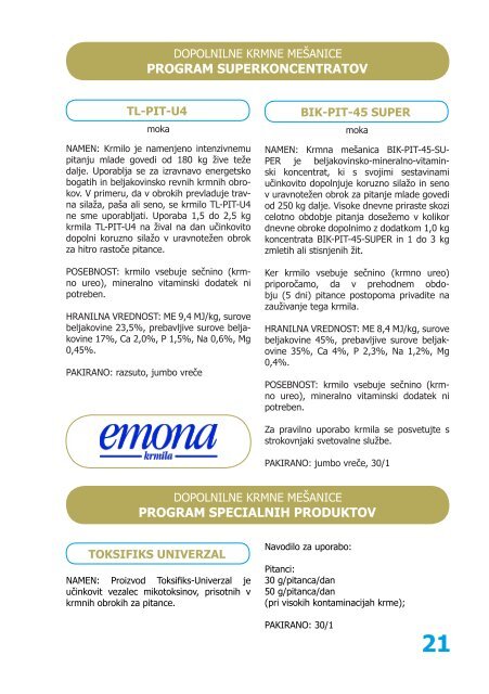 katalog krmih mešanic in mineralno vitaminskih ... - Jata Emona