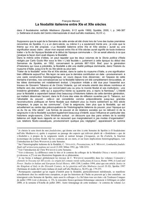 Menant, Féodalité italienne XIe-XIIe s. - Département d'Histoire de l ...